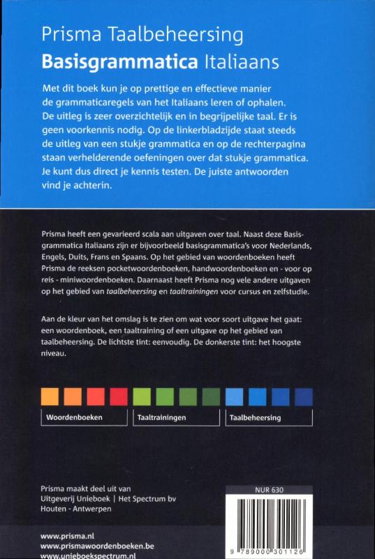 Achterkant van Basisgrammatica Italiaans