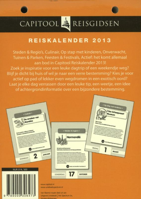 Achterkant van Reiskalender 2013