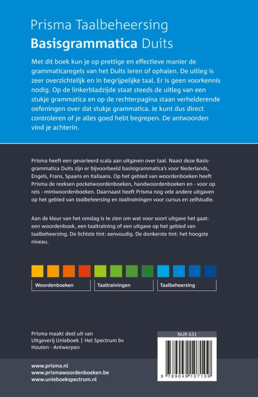 Achterkant van Prisma basisgrammatica Duits