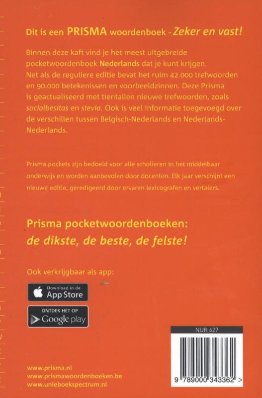 Achterkant van Prisma pocketwoordenboek Nederlands