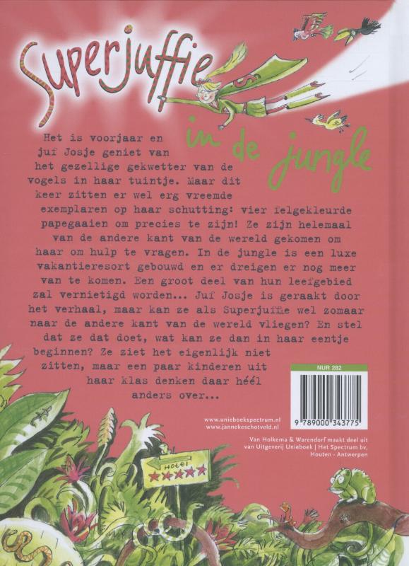 Achterkant van Superjuffie in de jungle