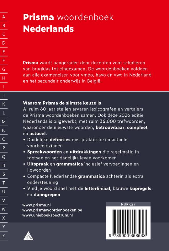 Achterkant van Prisma woordenboek Nederlands