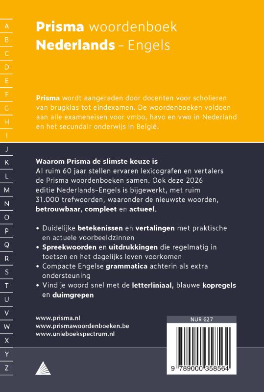 Achterkant van Prisma woordenboek Nederlands-Engels