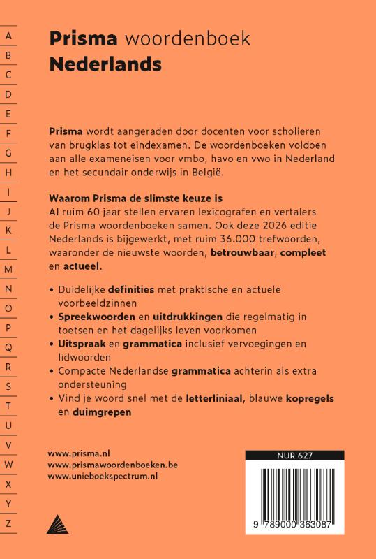 Achterkant van Prisma woordenboek Nederlands