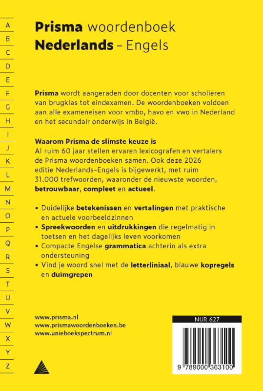 Achterkant van Prisma woordenboek Nederlands-Engels