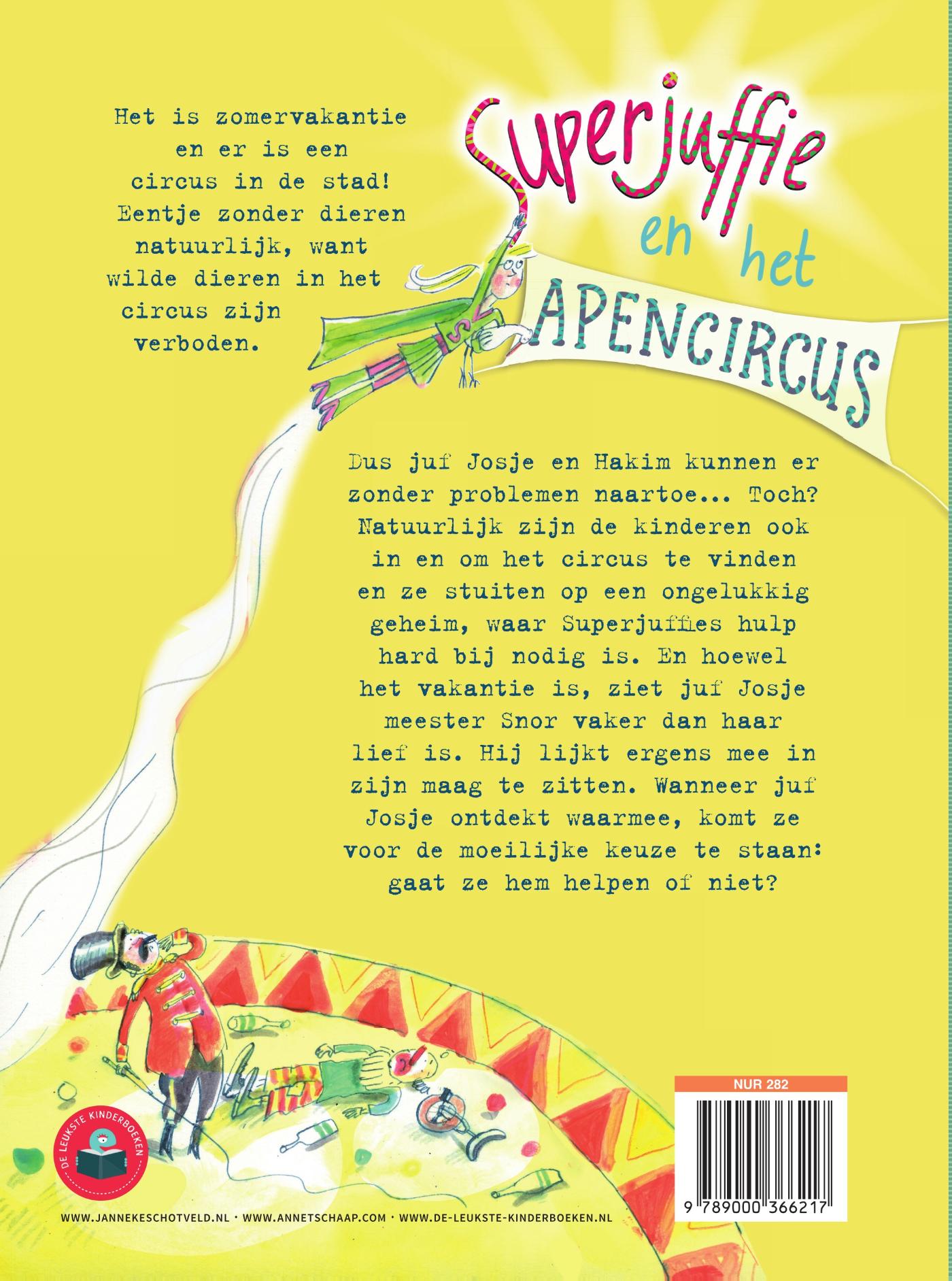 Achterkant van Superjuffie en het apencircus