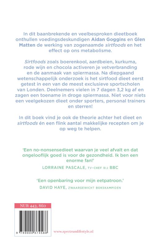 Achterkant van Het sirtfood dieet