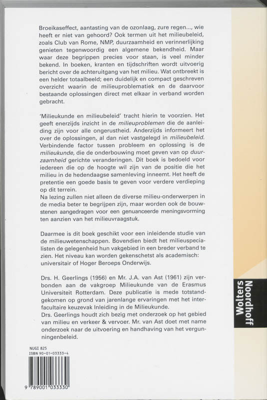 Achterkant van Milieukunde en milieubeleid