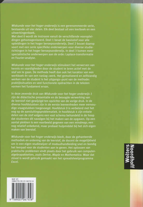 Achterkant van Wiskunde voor het hoger onderwijs