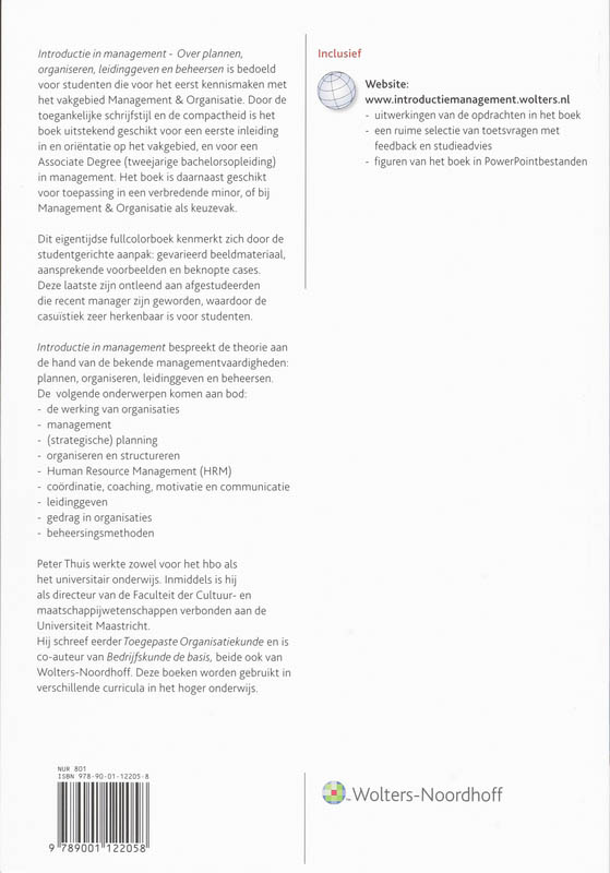 Achterkant van Introductie in management