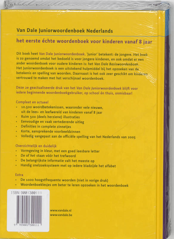 Achterkant van Van Dale Juniorwoordenboek Nederlands