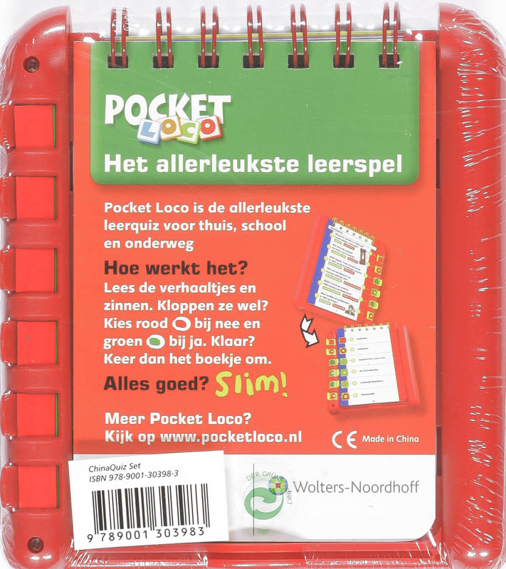 Achterkant van Pocket Loco Chinaquiz spelhouder en boekje