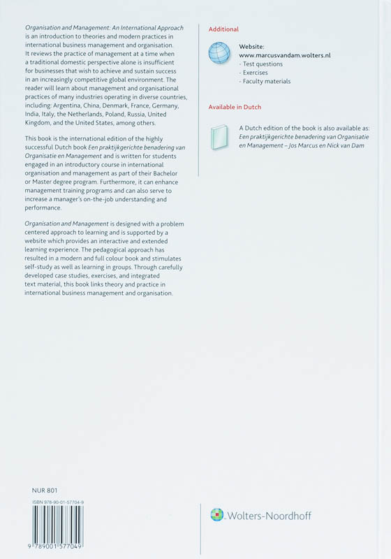 Achterkant van Organisation and management