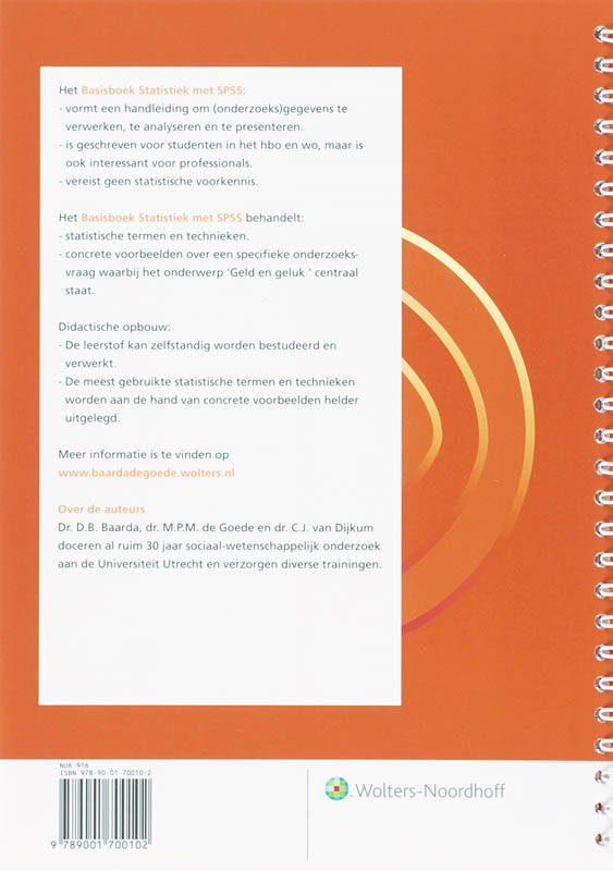 Achterkant van Basisboek Statistiek met SPSS