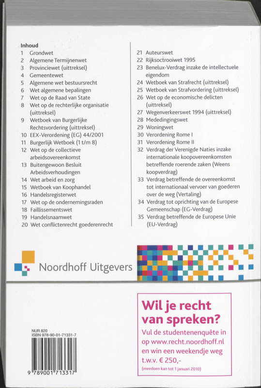 Achterkant van Wetteksten Hoger Economisch Onderwijs 2009-2010