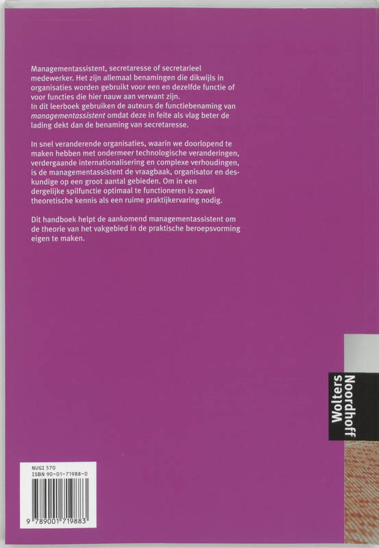 Achterkant van Handboek managementsassistent van theorie naar praktijk