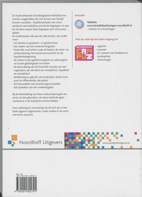 Achterkant van Bedrijfsbeslissingen en financiele verantwoording