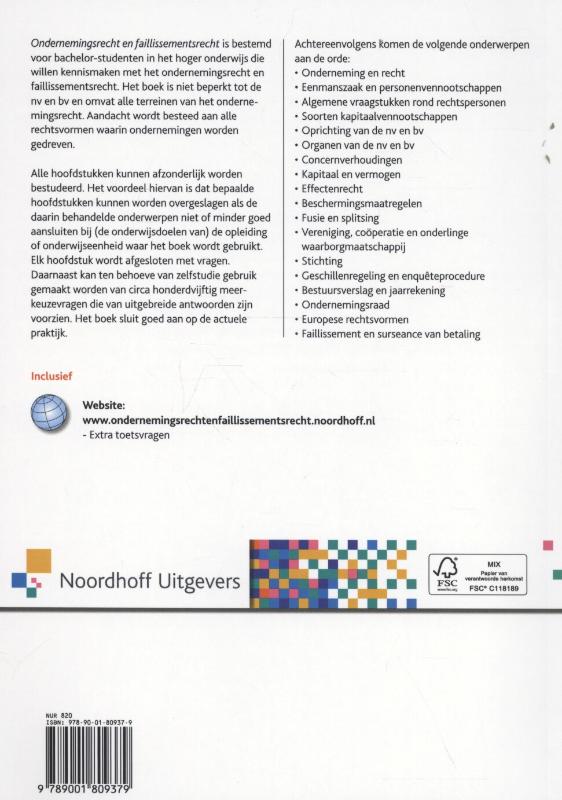 Achterkant van Ondernemingsrecht en faillisementsrecht
