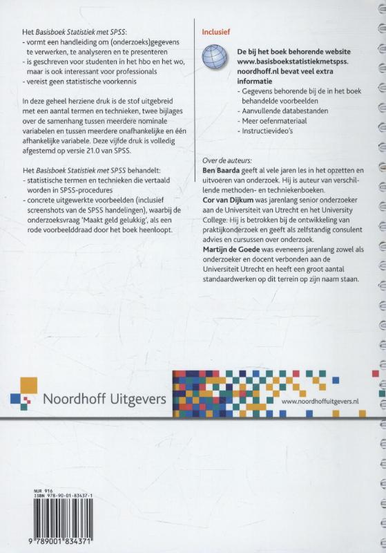 Achterkant van Basisboek statistiek met SPSS