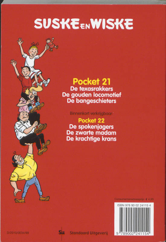 Achterkant van Pocket: de Texasrakkers; de gouden locomotief; de bangeschieters