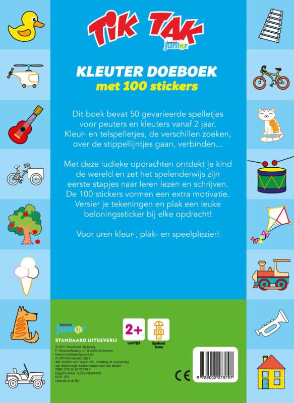Achterkant van Tik Tak Kleuterboek met 100 stickers