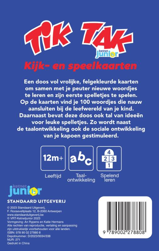 Achterkant van Tik Tak Kijk- en speelkaarten