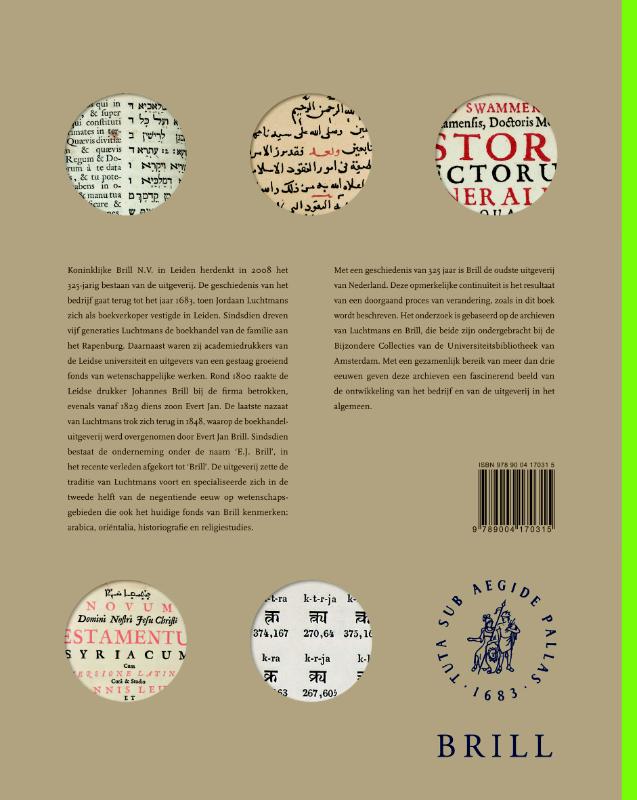 Achterkant van BRILL 325 jaar uitgeven voor de wetenschap