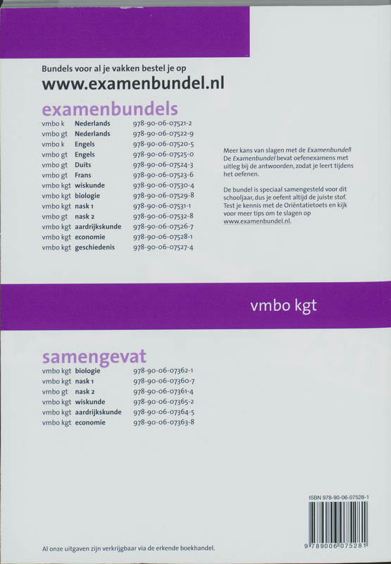 Achterkant van 2009/2010 Vmbo-KGT Economie