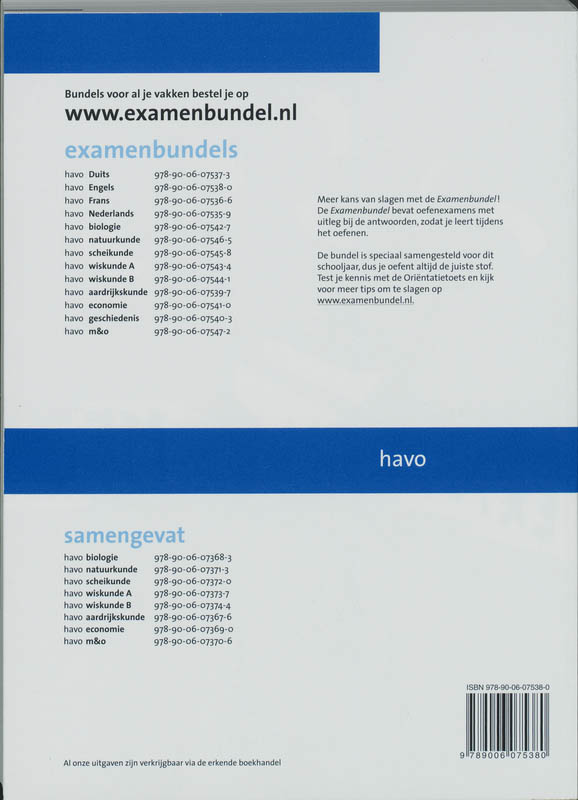 Achterkant van 2009/2010 Havo Engels