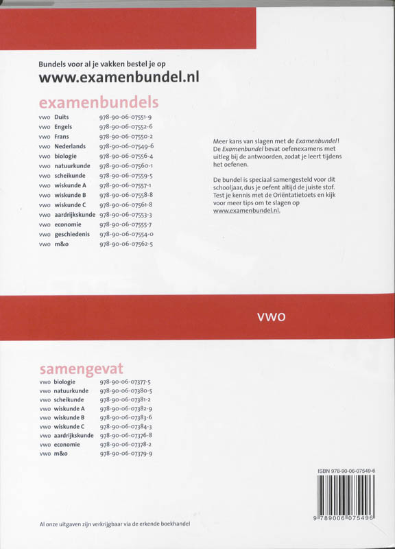 Achterkant van 2009/2010 Vwo Nederlands