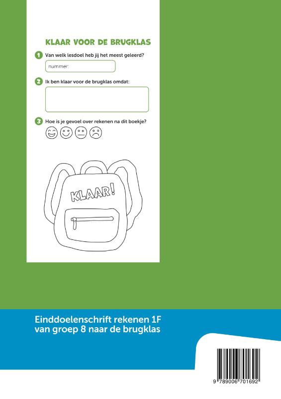 Achterkant van Einddoelenschrift rekenen groep 8 1F - Klaar voor de start ( van groep 8 naar het VO 1F)(set a 5 ex)