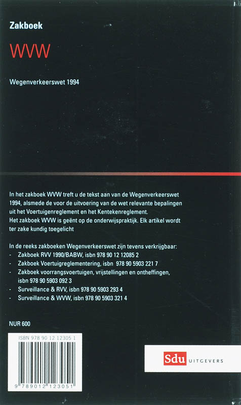 Achterkant van Zakboek Wegenverkeerswet 1994