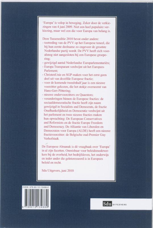 Achterkant van Tusseneditie Europese Almanak 2010
