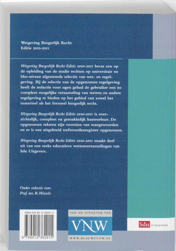 Achterkant van Wetgeving Burgerlijk Recht studiejaar 2010-2011