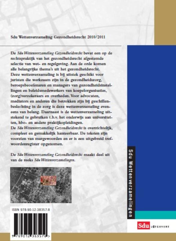 Achterkant van Sdu Wettenverzameling Gezondheidsrecht 2010-2011