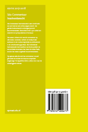 Achterkant van Sdu Commentaar Insolventierecht. Editie 2017-2018.