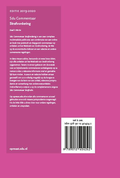 Achterkant van Sdu Commentaar Strafvordering. Editie 2019-2020 (set 2 ex.)