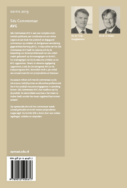 Achterkant van Sdu Commentaar AVG, Editie 2019
