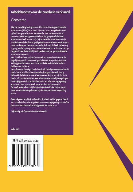 Achterkant van Arbeidsrecht voor de overheid verklaard, Editie Gemeente. 2021/2