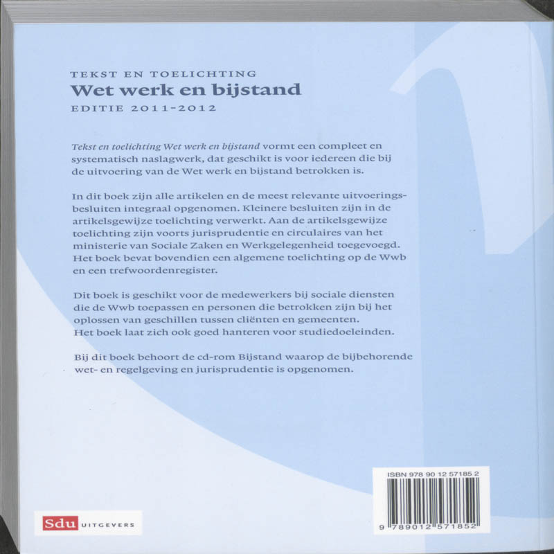 Achterkant van Wet werk en bijstand 2011/2012