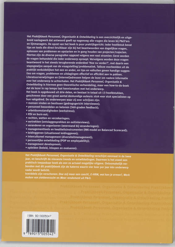 Achterkant van Praktijkboek Personeel, Organisatie en Ontwikkeling
