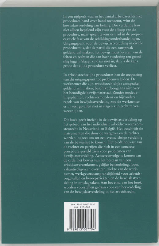 Achterkant van Bewijslastverdeling in het Nederlandse en Belgische arbeidsrecht