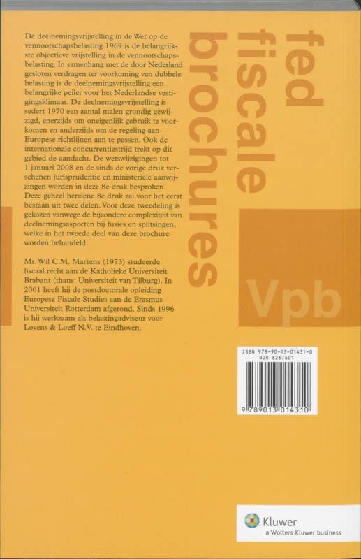 Achterkant van De deelnemingsvrijstelling in de Wet op de vennootschapsbelasting 1969