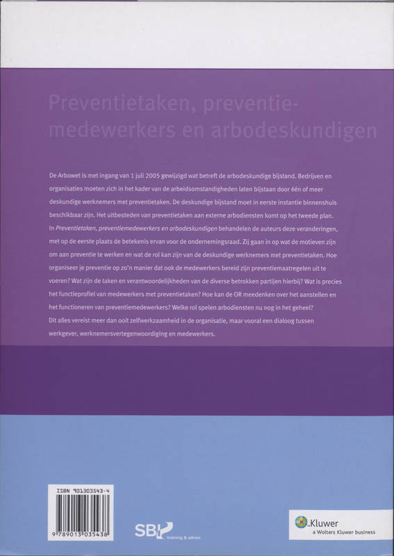 Achterkant van Preventietaken, preventiemedewerkers en arbodeskundigen