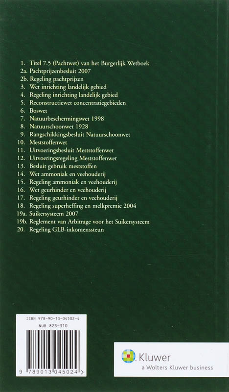 Achterkant van Tekstuitgave Pachtwet/Wetgeving Landelijk Gebied, 2007-2008