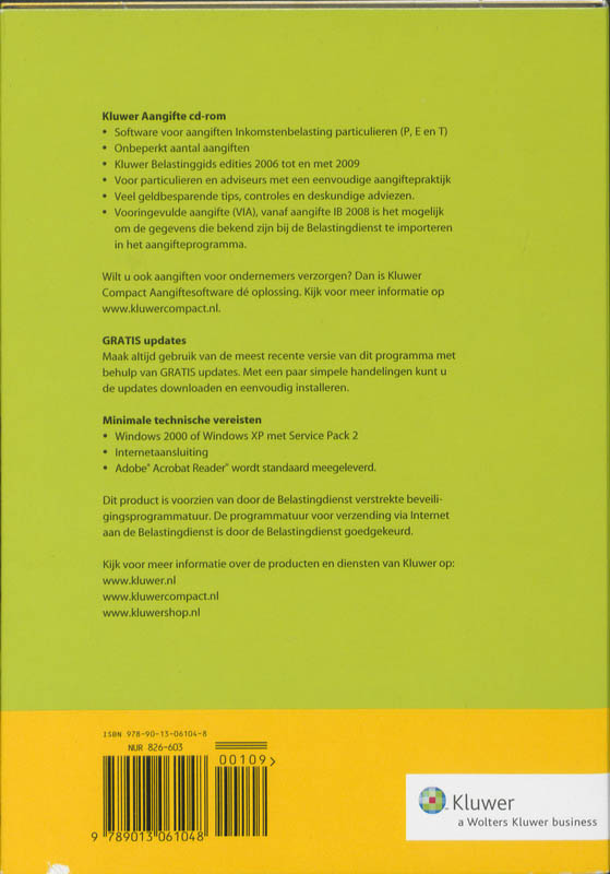 Achterkant van Kluwer Aangifte CD-ROM 2009