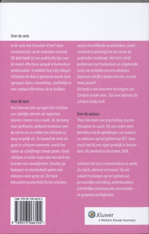 Achterkant van Minder opzien tegen schrijven