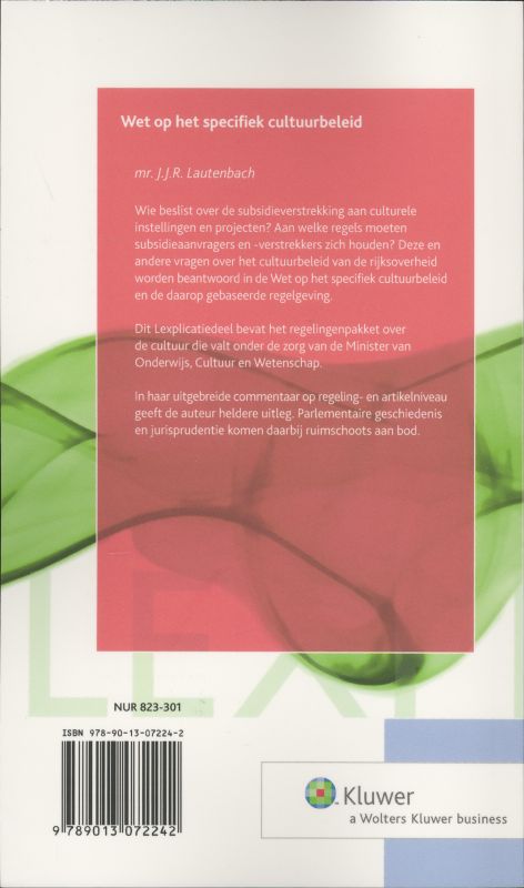 Achterkant van Wet op het specifiek cultuurbeleid
