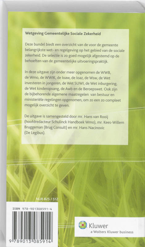 Achterkant van Wetgeving Gemeentelijke Sociale Zekerheid 2011-001