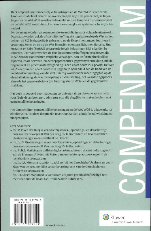 Achterkant van Compendium Gemeentelijke belastingen en de Wet WOZ